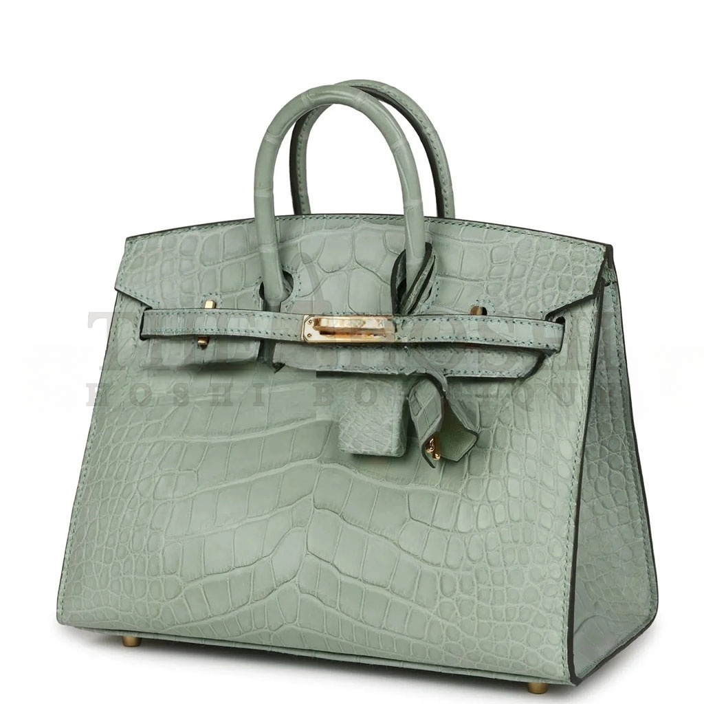 H**me5 MASTER BIRKIN 20 CROCODILE LEATHER MINT GREEN GOLD BUCKLE H041350CK01 (20*15.5*11cm) Master Quality